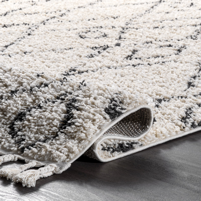 Tapis à motif géométrique blanc cassé Asusus, Carré 5 pi