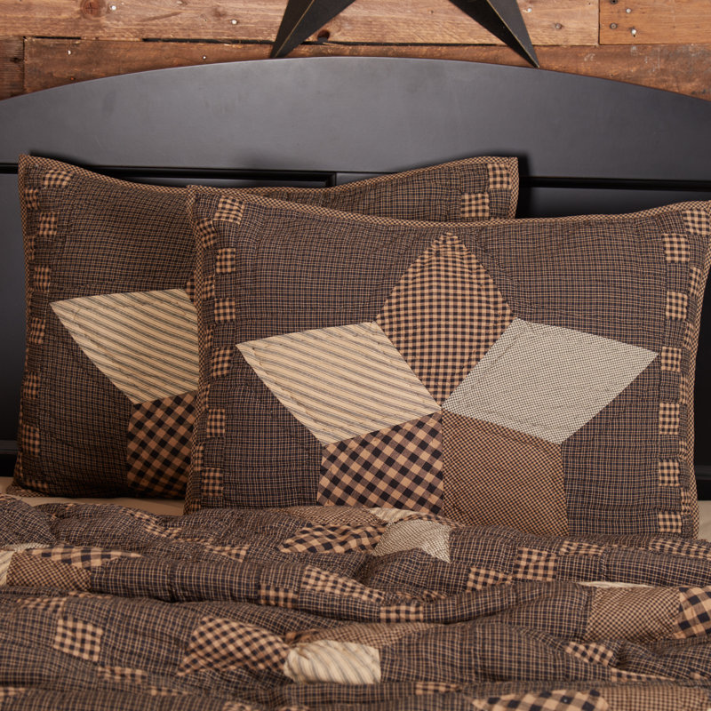 Farmhouse Star Quilted Cotton Standard Sham in Charcoal and Tan