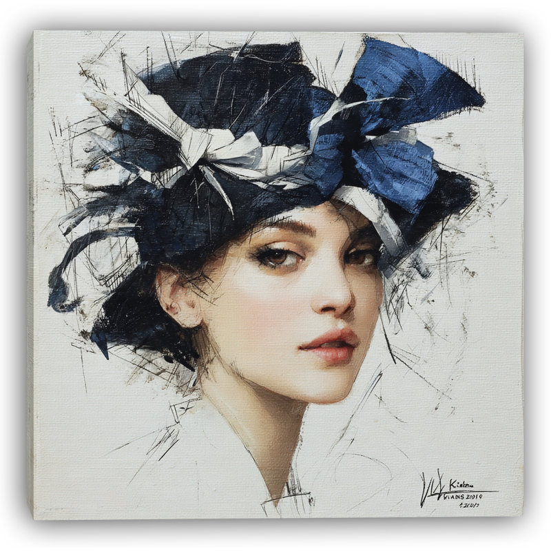«Blue Ribbon Charm», art mural sur toile tendue, H 20 po x l 20 po