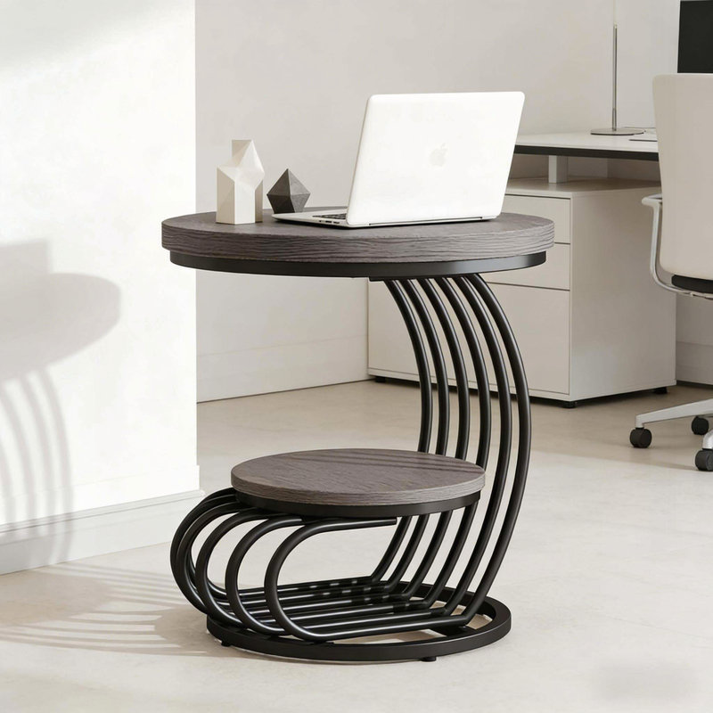 Table de canapé 2 niveaux, table d'appoint ronde, table de bout