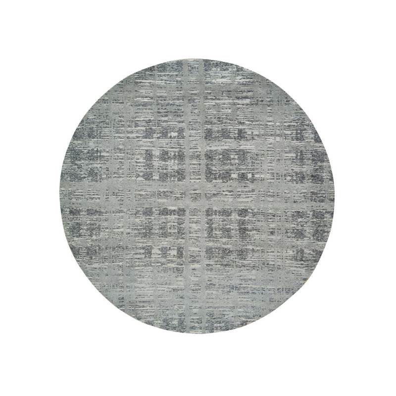 Tapis oriental rond gris foncé en laine naturelle nouée à la main 10 pi 1 po x 10 pi 1 po 3A7F9BC837F24D03B3683D91A92AF393