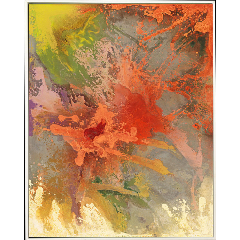 Coral Burst II Painting, White Framed