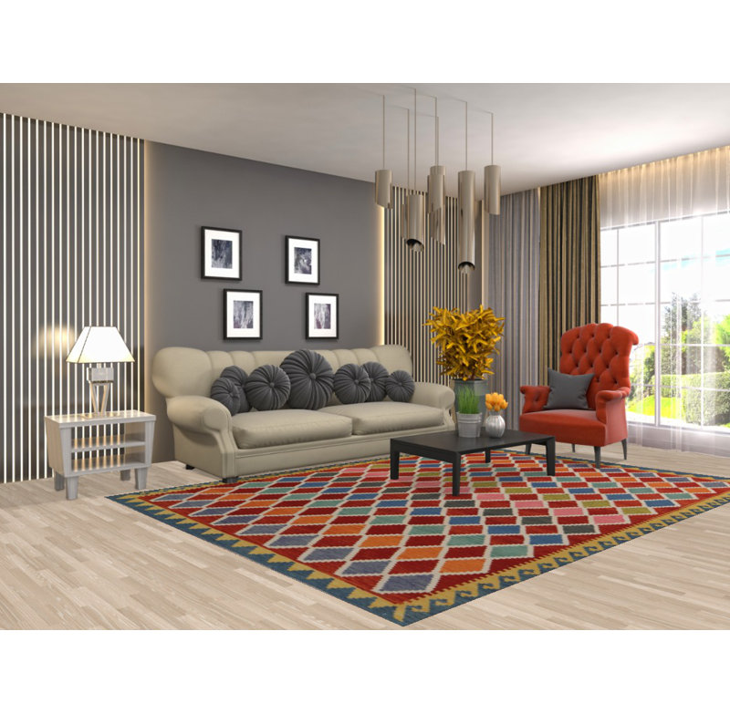 Multolor Kilim Reversible Wool Rug 7x9