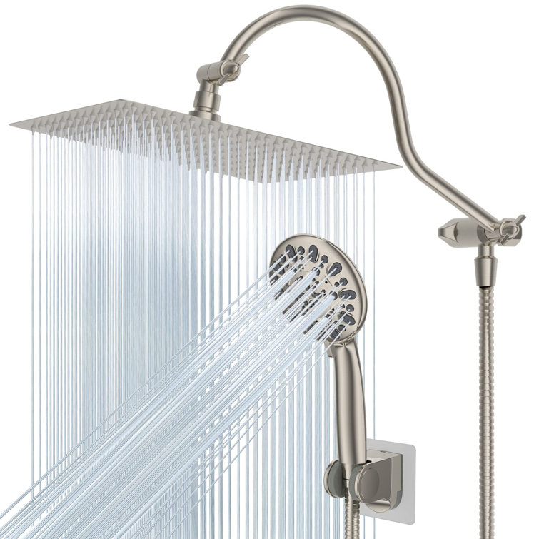 12 Brushed Nickel Rainfall Shower Combo Set Bathroom Tub Spout W/Handheld