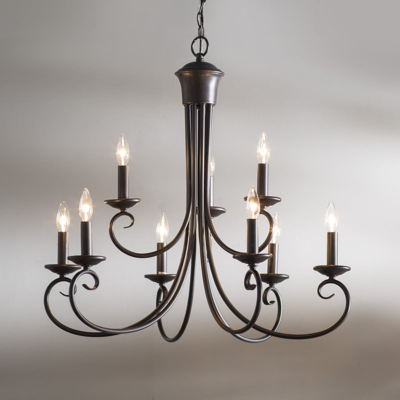 Lustre 9 lumières façon bougie Solvey, Bronze frotté à l'huile
