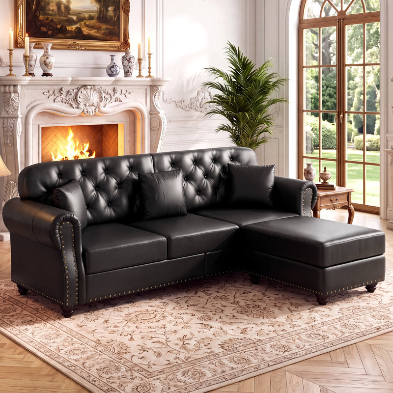 Canapé capitonné 82,6 po Mid-Century Chesterfield, Noir