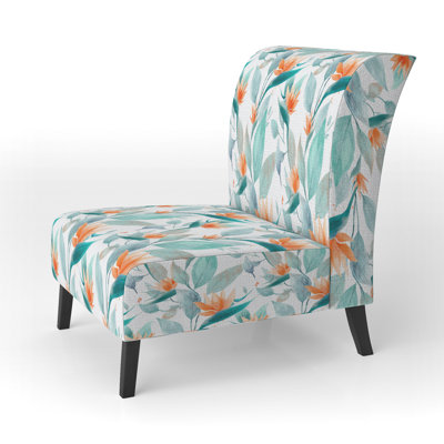 Coastal Accent Chair - Soft Paradise Petals Teal Velvet Slipper Chair
