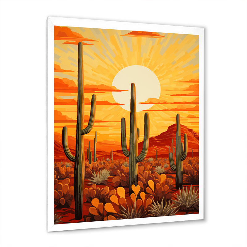 Cactus Sunset Shadows - Cactus, impressions sur toile, H 44 po x l 34 po x P 1,5 po, Cadre simple blanc