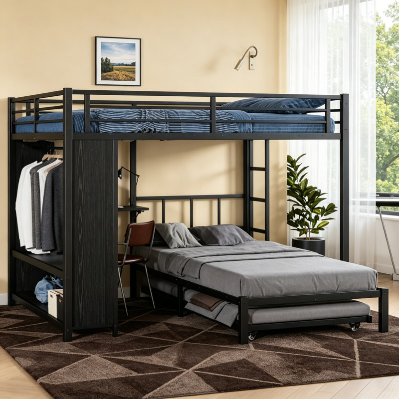 Grand lit superposé simple avec garde-robe intégré