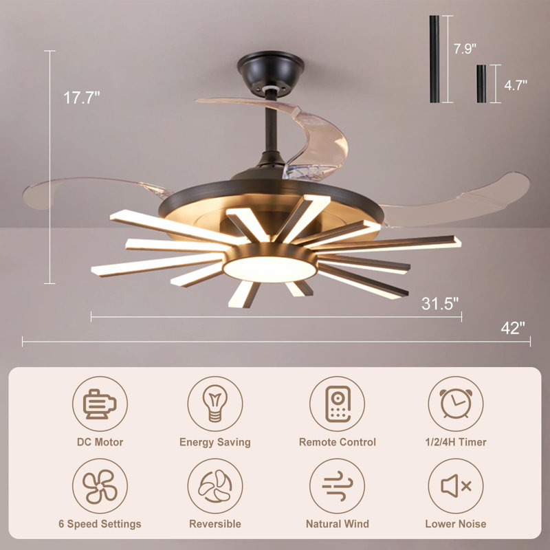 Asbey Ceiling Fan with LED Lights, 40.94"