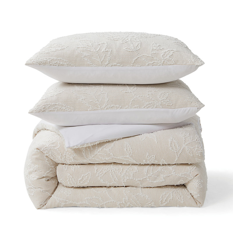 Full/Queen White Floral Polyester Comforter Set