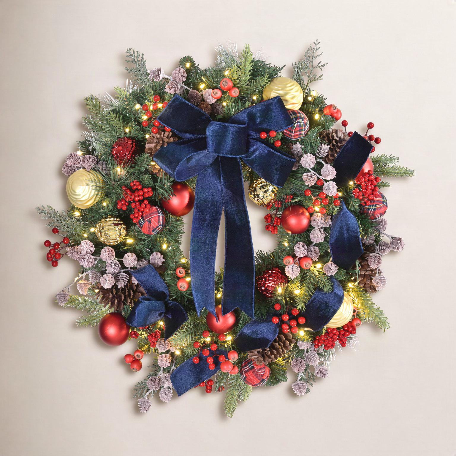 26" Battery-Operated Pre-Lit Artificial Adorned Wreath