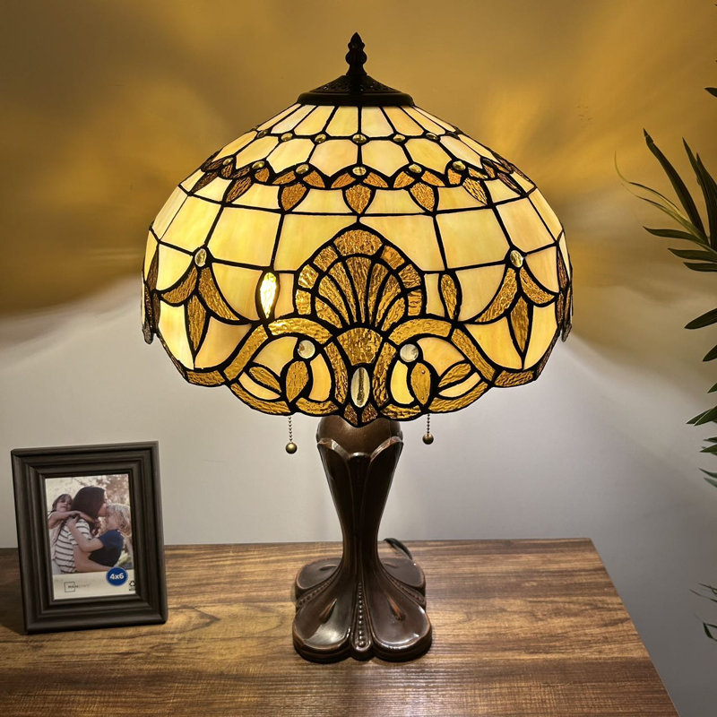 Haruko Tiffany Table Lamp Stained Glass Baroque Style Lavender LED Bulbs Included 16'W*16"D*24"H, Gold