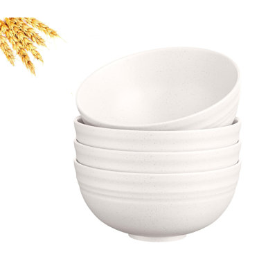  Portable pour les pique-niques, ensemble de bols à collation en plastique, 4 bols à céréales incassables, bols à paille de blé allant au lave-vaisselle et au micro-ondes, bols à dessert et à soupe légers faciles à nettoyer, beige