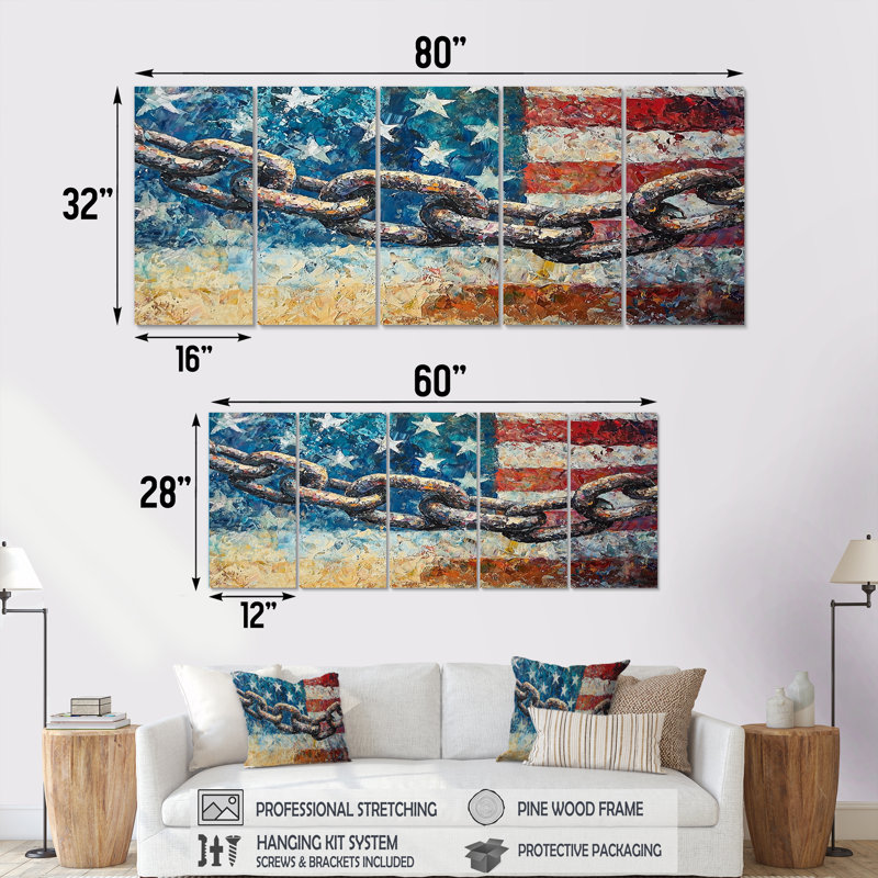 Lakan - art mural patriotiste américain - décoration murale moderne 5 pièces, H 28 po x l 60 po
