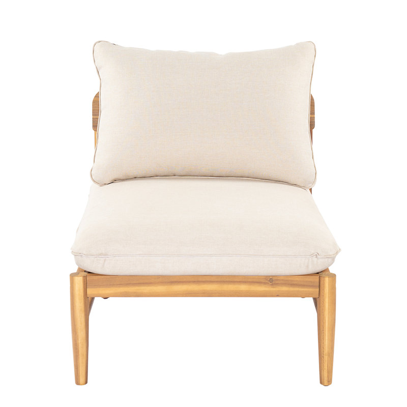 Canapé d'extérieur en bois d'acacia sans accoudoirs, finition teck clair avec coussin beige