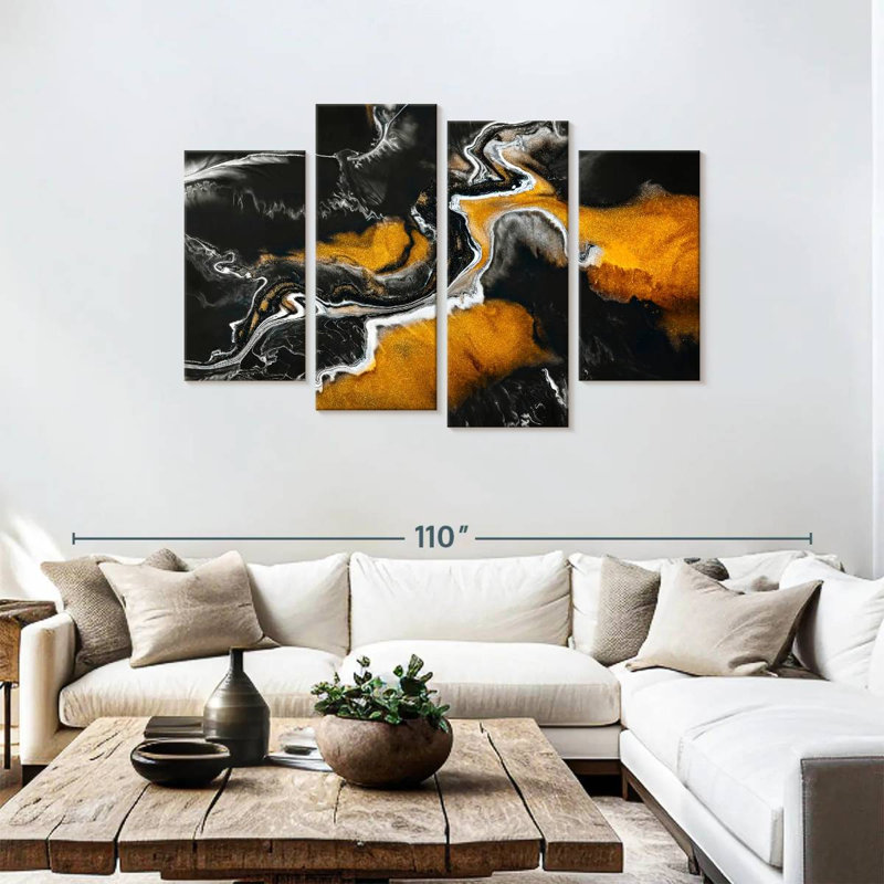 Avery or et noir abstrait, H 48 po x l 75 po