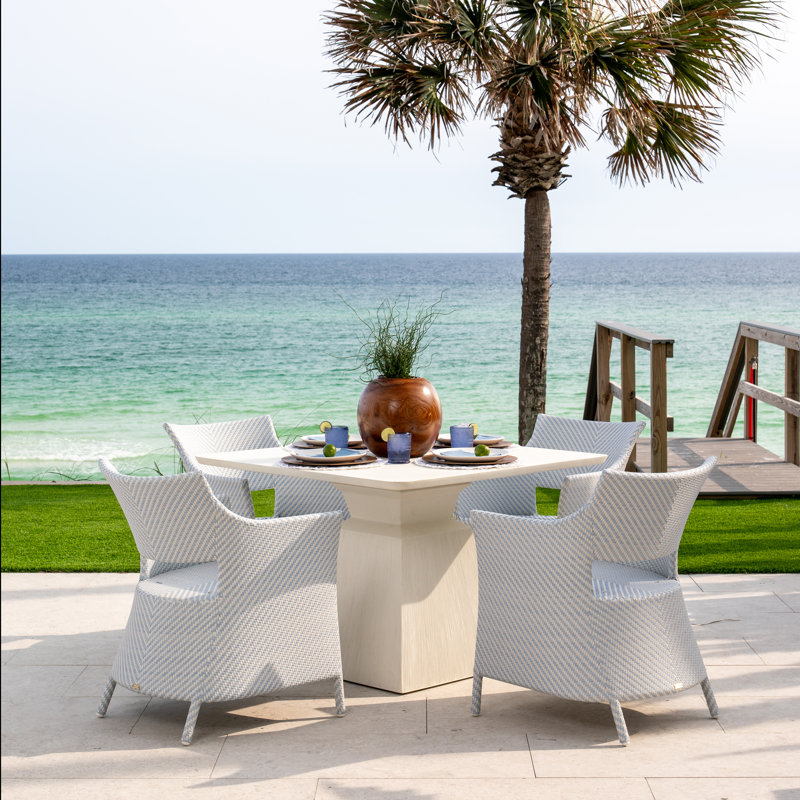 Bari Outdoor Dining Armchair, White/Chambray