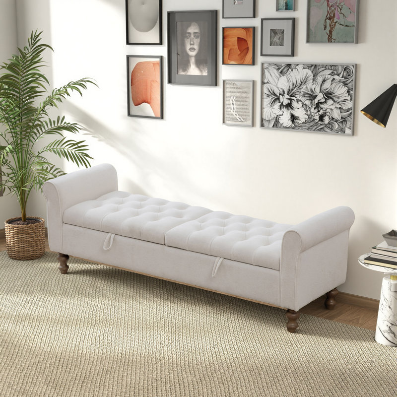 Banc de rangement rembourré l 65,7 po avec couvercles, Beige