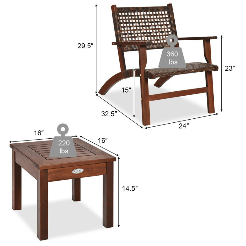 Sadie Outdoor 3 Pieces Patio Rattan Furniture Set