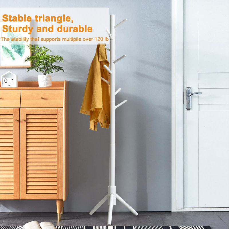 Solid Wood Freestanding 8 - Hook Coat Rack