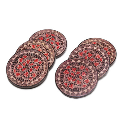 Ensemble de sous-verres en bois Batik de Novica Phoenix (ensemble de 6)
