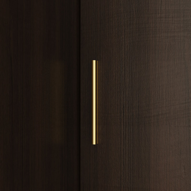 Modern Corner Wardrobe With Gold Handle And Spacious Storage - Contemporary Space-Saving Closet With Two Hanging Rods And Bottom Drawers