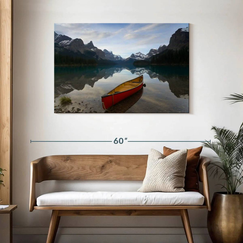 Canot sur le lac Mehar Maligne, H 30 po x l 45 po