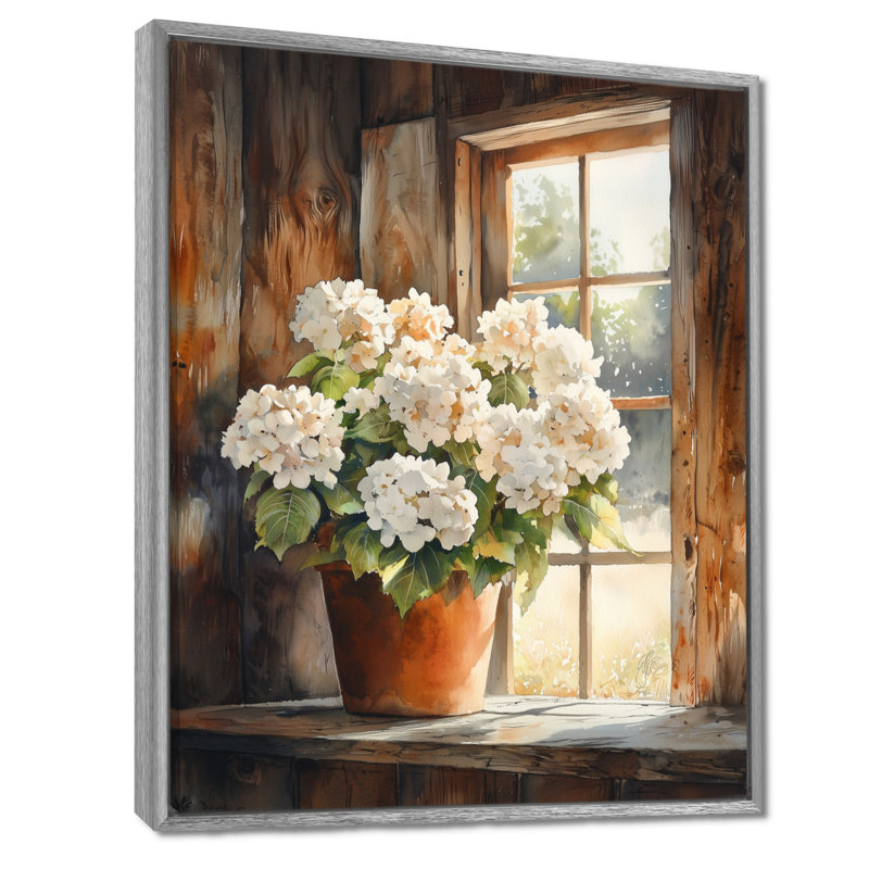 Hydrangeas in the Barnyard - Hydrangea, reproduction d'art sur toile, Argent argent, H 32 po x l 24 po