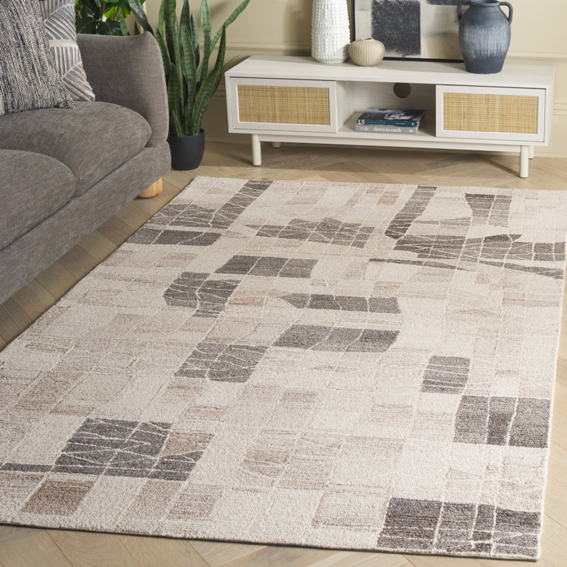 Pine 804 Hand Tufted Wool; Cotton; Latex Abstract Rug in Ivory/Light Brown, Rectangle 5' x 8'