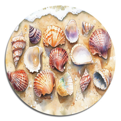 Seashells On Sandy Shore - Seashell Round Metal Wall Decor