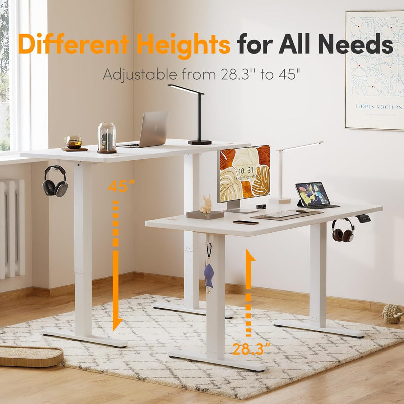 Latitude Adjustable Standing Desk, 27.00" H x 40.00" W x 24.00" D, White/White