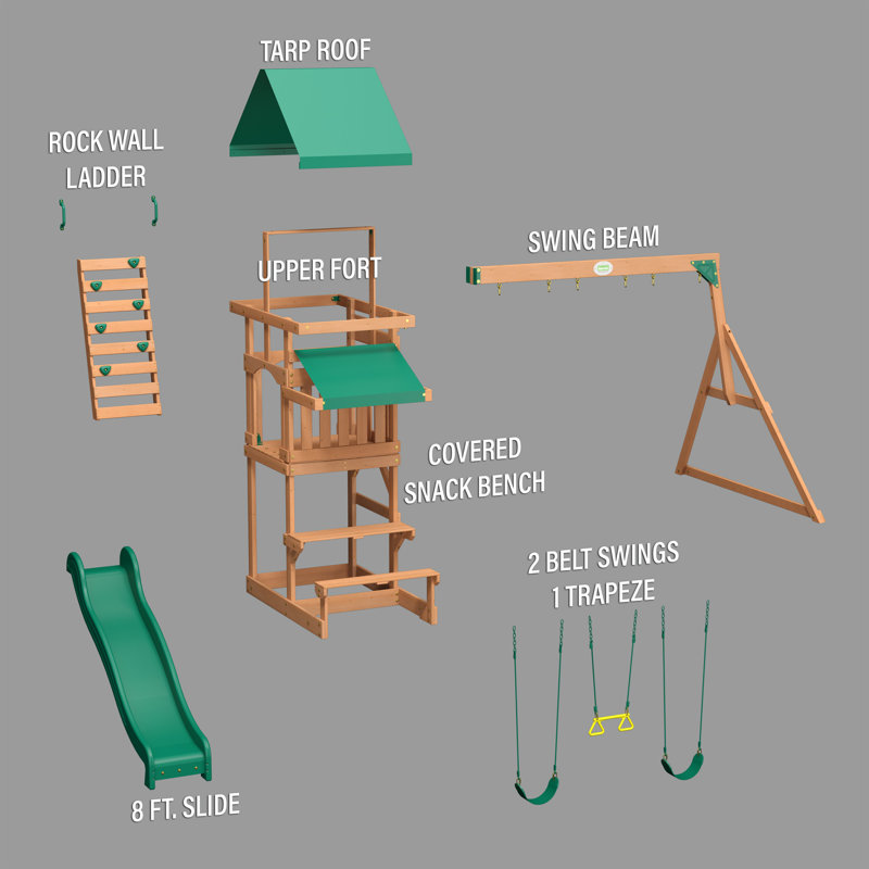 Belmont Cedar Wood Swing Set with Slide and Swings