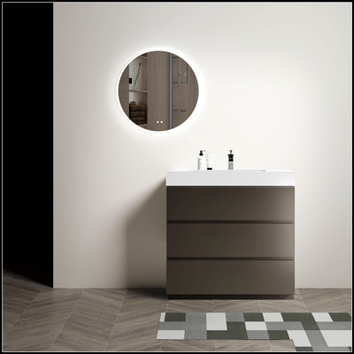 Meuble-lavabo autoportant moderne gris avec lavabo et grand rangement, écologique et élégant pour tout décor