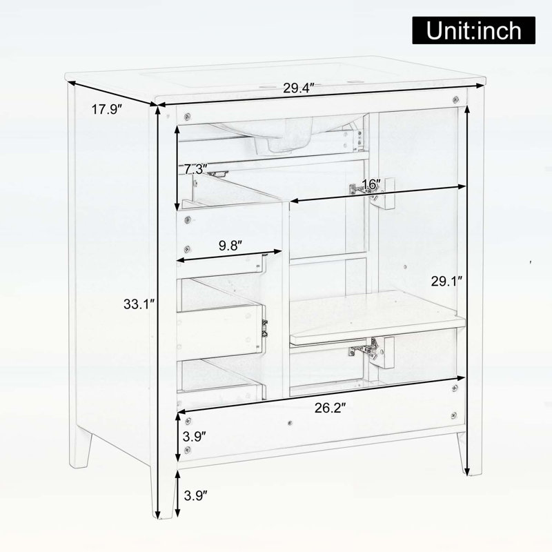Meuble-lavabo de 30 pouces avec lavabo, Noir