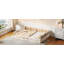 Lit plateforme tapissier en bois pleine grandeur avec garde-corps de sécurité et coussin assorti confortable, ton beige-33239943