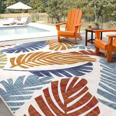 Tropical Palm Leaf Outdoor Waterproof Area Rug, Stain-Resistant & Non-Slip for Poolside & Deck								