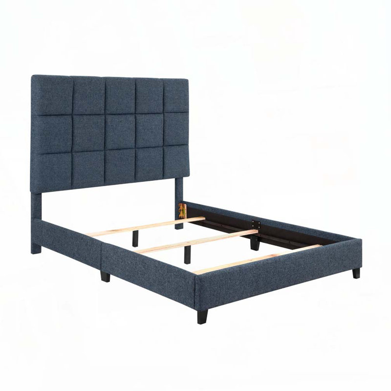 Boucle Upholstered Platform Bed, Gray, Queen