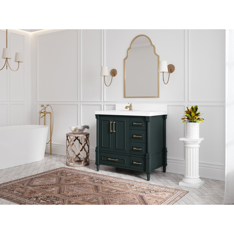 Aberdeen 36'' Single Bathroom Vanity with Top, Carrara Quartz