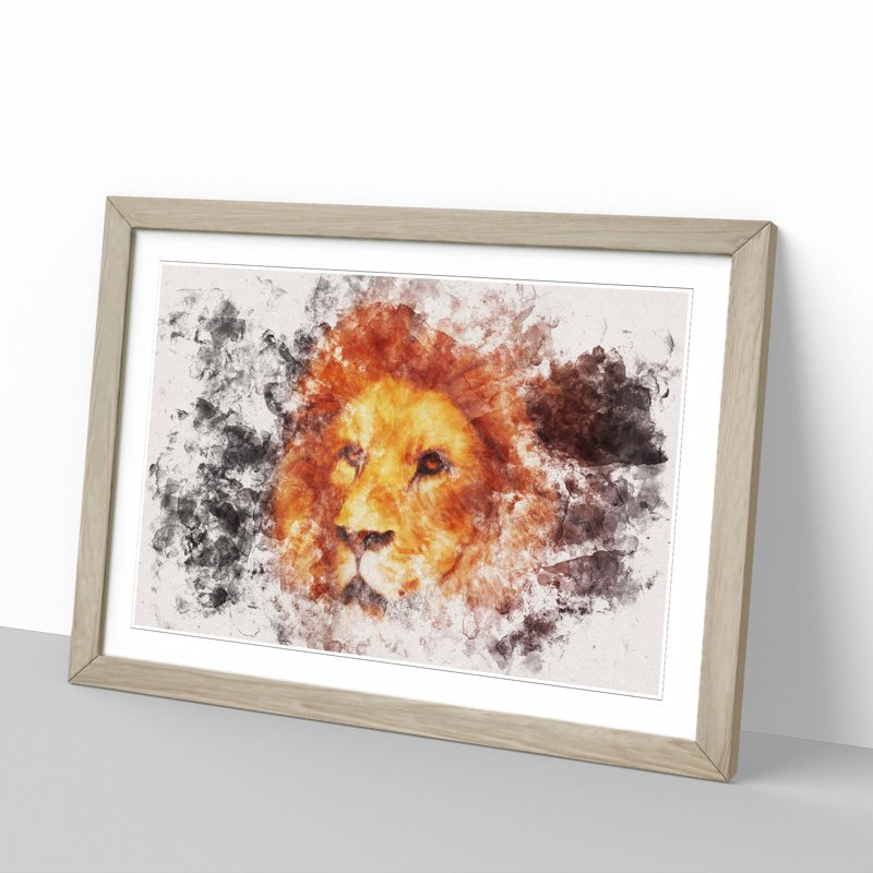 Lion Vol.4 - Picture Frame Graphic Art, 48cm H x 65cm W x 2cm D, Oak Framed