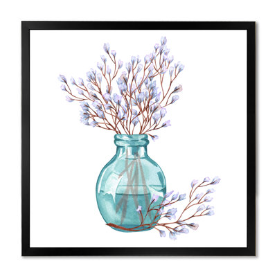 «Plusieurs brindilles avec des brindilles en fleurs dans un vase en verre», reproduction d'art sur toile traditionnelle