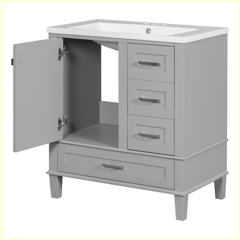 Ensemble d'armoire de salle de bain moderne avec lavabo et 3 tiroirs Modern, Gris