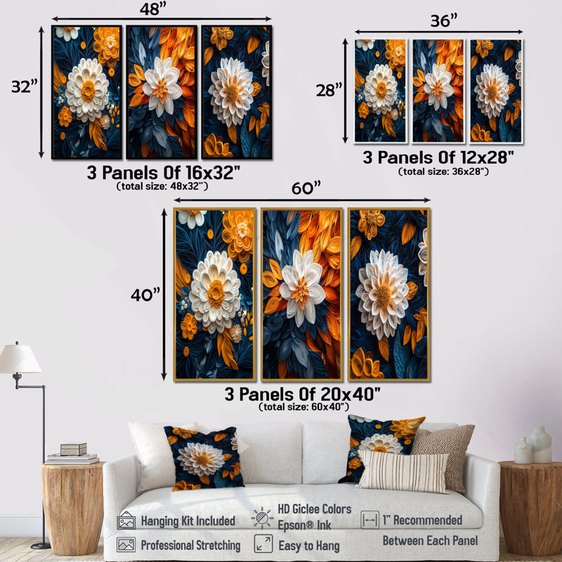 Floral Botanical Whirlwind I - Botanicals, impressions sur toile, collection de 3 panneaux, Toile tendue, H 28 po x l 36 po
