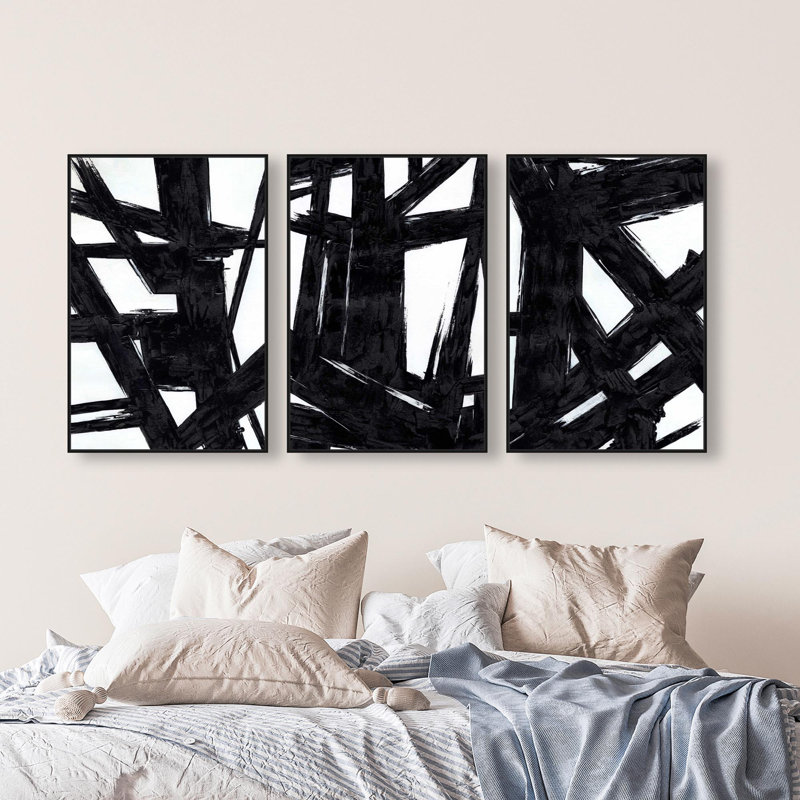 Oliver Gal Lined Set Abstract - Hand-Brushed Paint Framed Canvas Art, Black, 37" H x 25" W