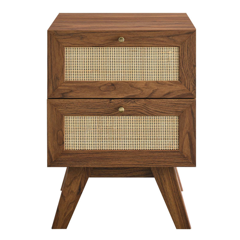 Modway Soma Rattan Weave 2 Drawer Nightstand, Walnut