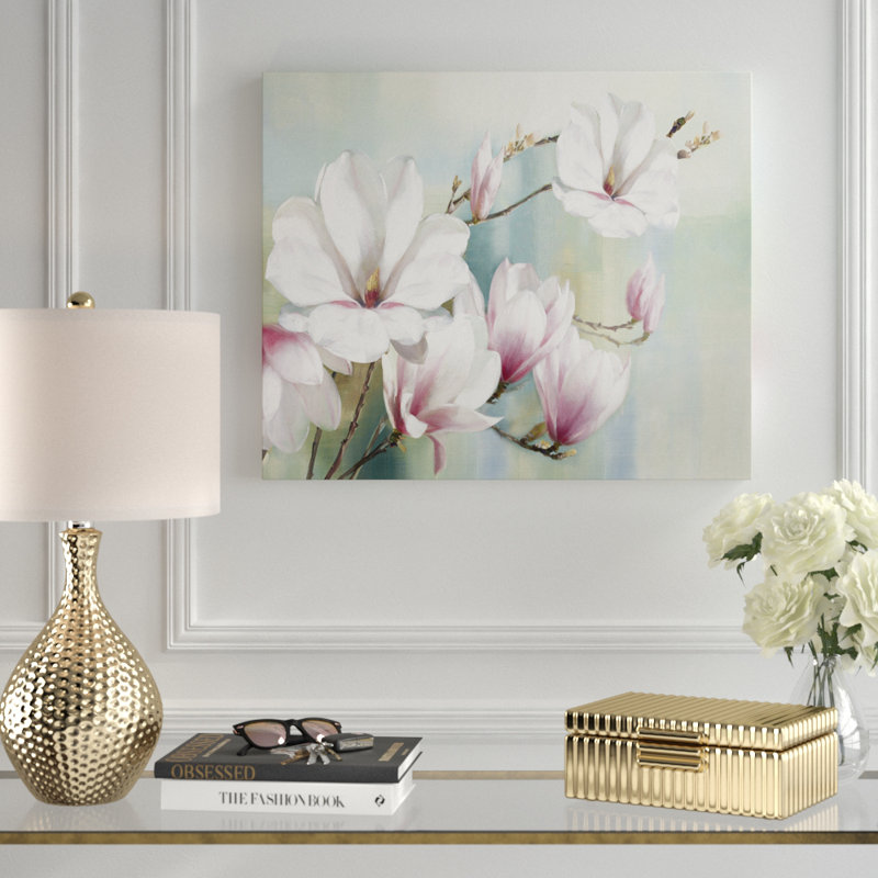 Fleurs de magnolia - impression, Cadre noir, H 26 po x l 36 po