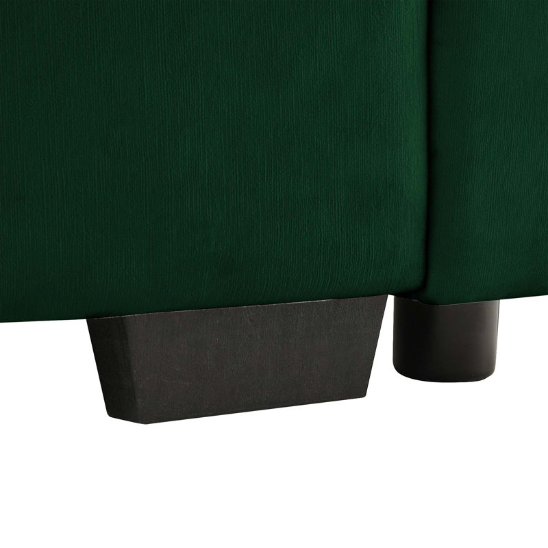 Grand canapé modulaire en forme de L avec sièges profonds et 1 repose-pieds avec rangement, Velours vert
