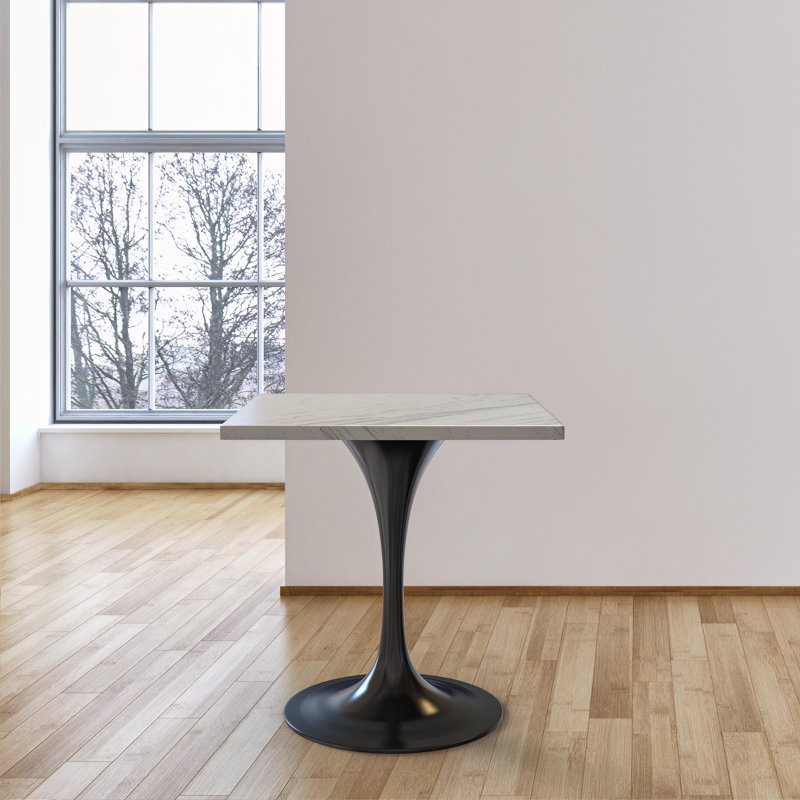 Heatherton Square Dining Table with Resin Top and Powder-Coated Steel Pedestal Base, 27.56" W x 27.56" L