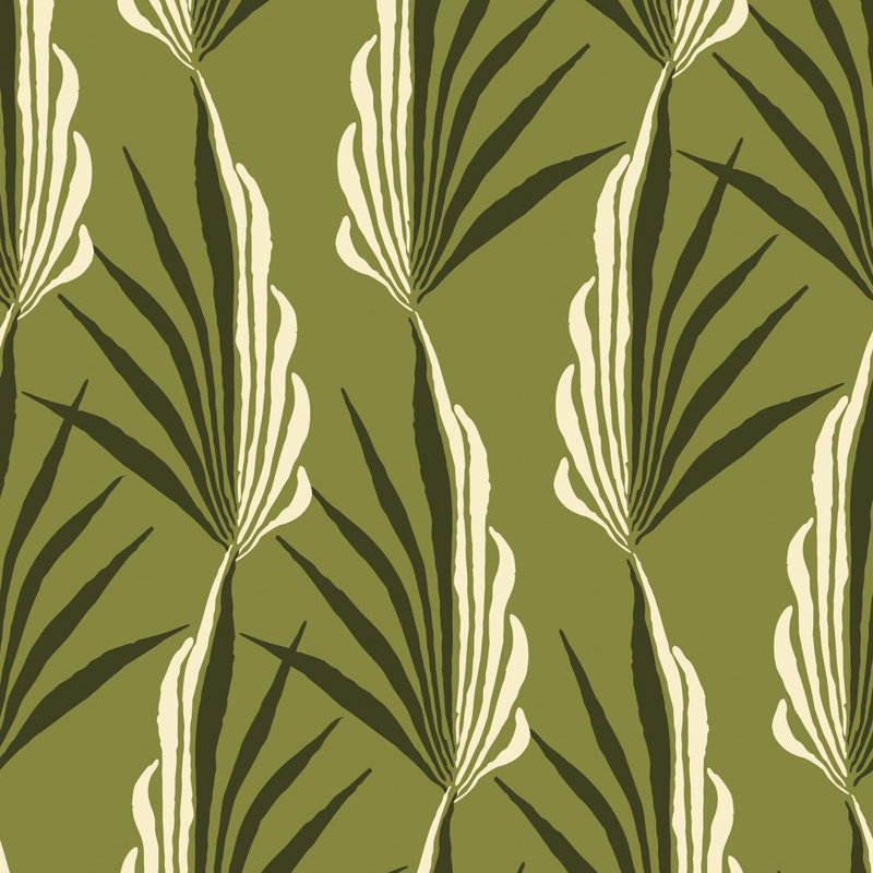 Areca Palm - Wallpaper, Olive, Faux Grasscloth