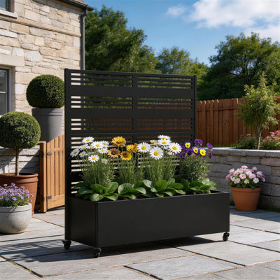 Metal Planter Box with Trellis and Wheels